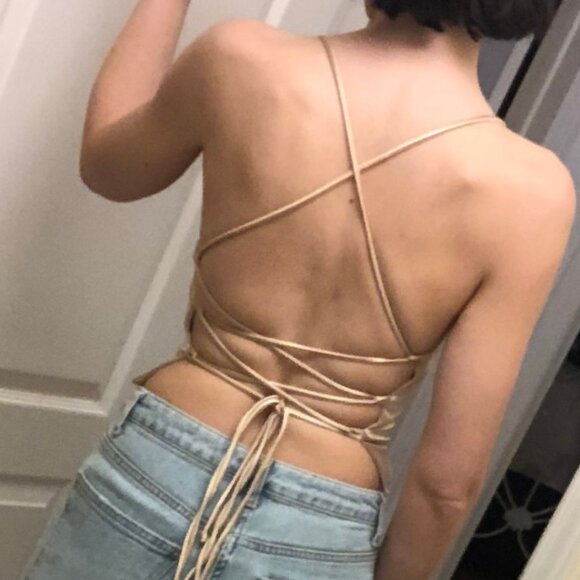 Going Out Gold Satin Backless strappy Crop Top Small - Picture 4 of 7